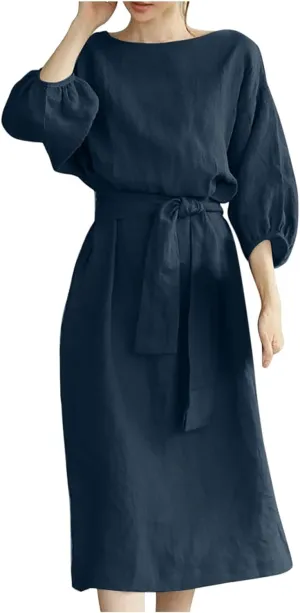 maisdgop Maxi Dresses for Women 2025 Trendy Summer Solid Mid Length Sundress Plus Size Short Sleeve Round Neck Beach Dress