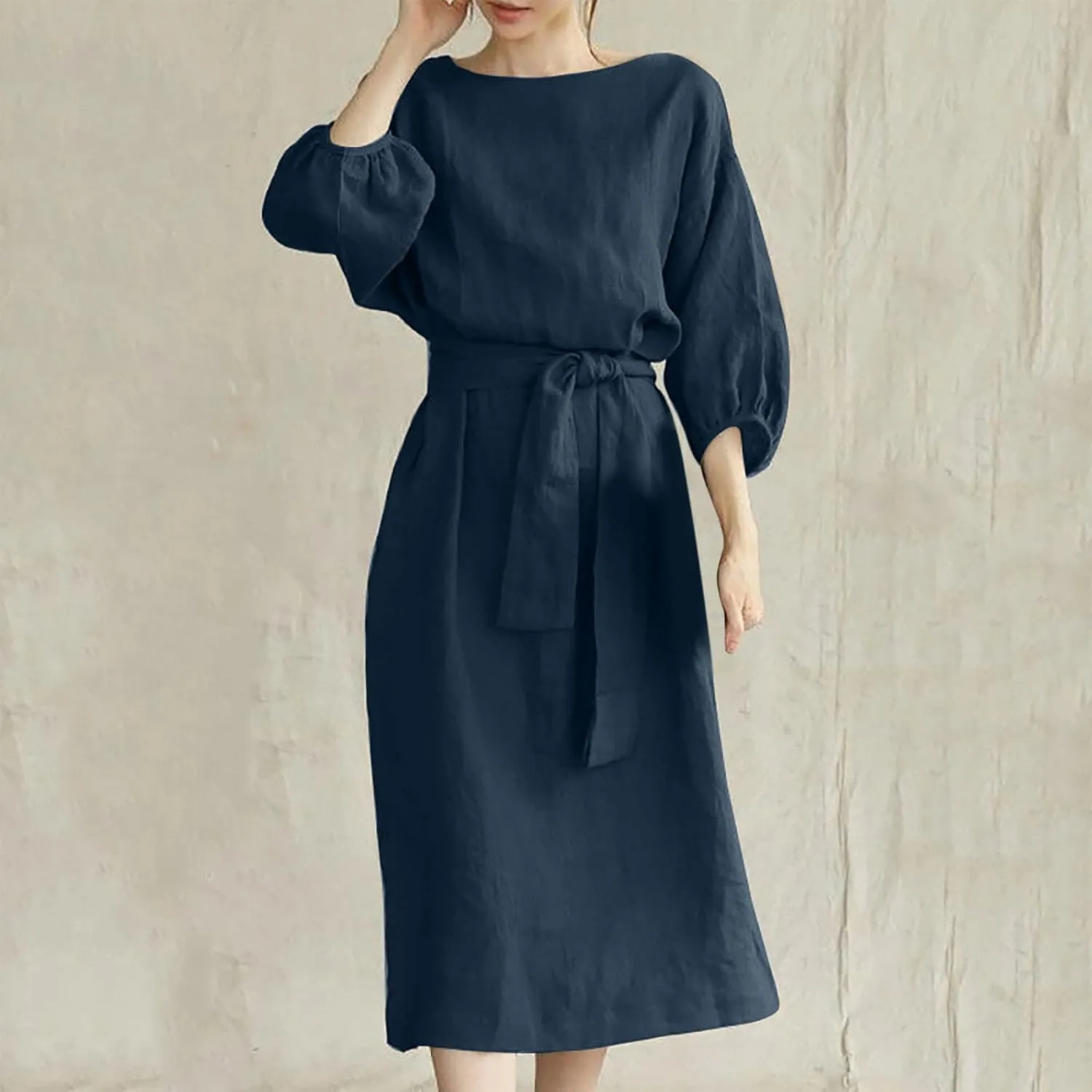 maisdgop Maxi Dresses for Women 2025 Trendy Summer Solid Mid Length Sundress Plus Size Short Sleeve Round Neck Beach Dress