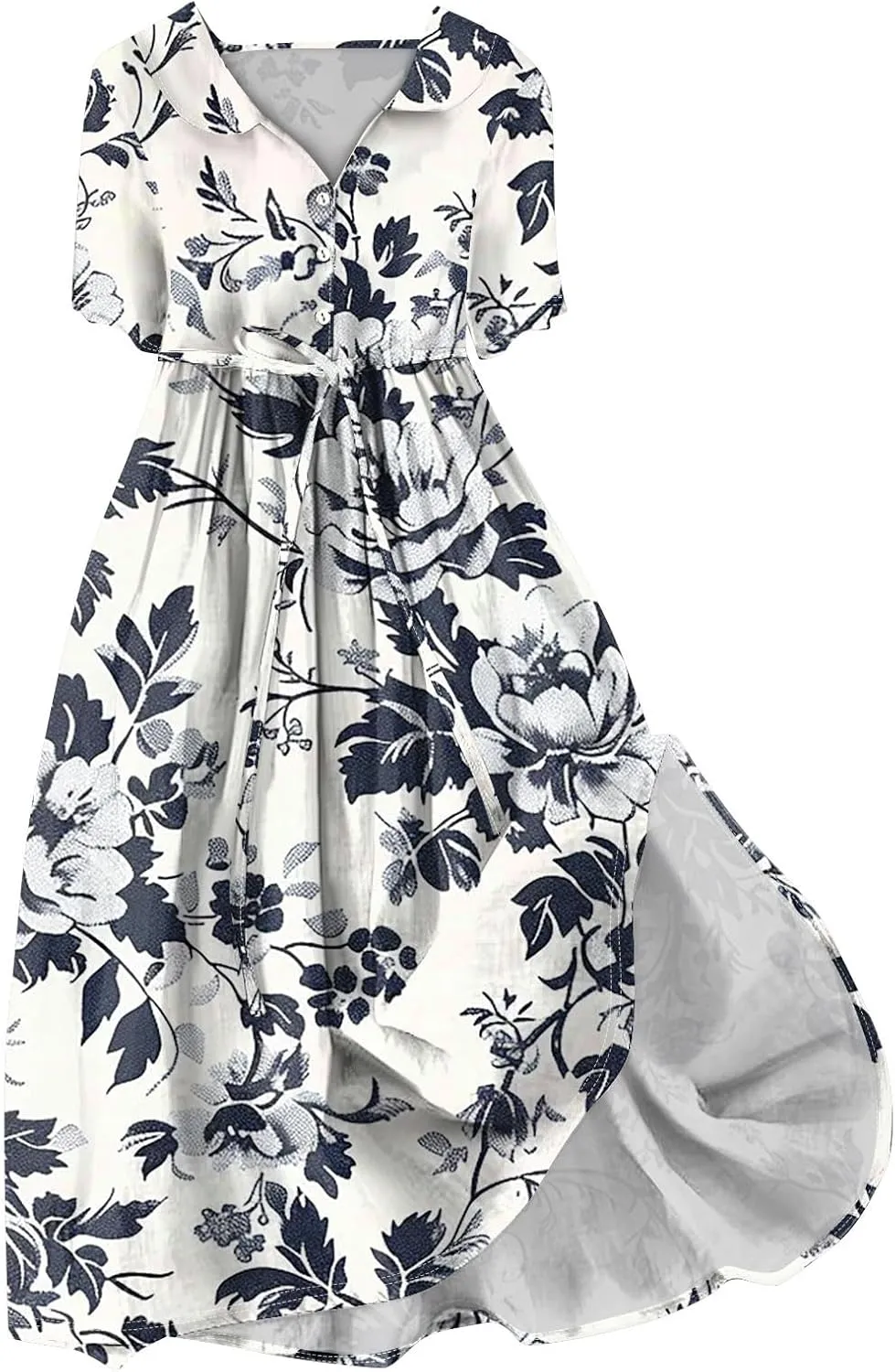 Maxi Dresses for Women 2025 Flowy Spring Summer Button Front Tie Swing Maxi Dress