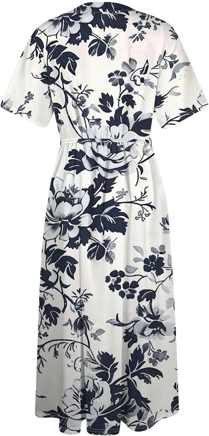 Maxi Dresses for Women 2025 Flowy Spring Summer Button Front Tie Swing Maxi Dress