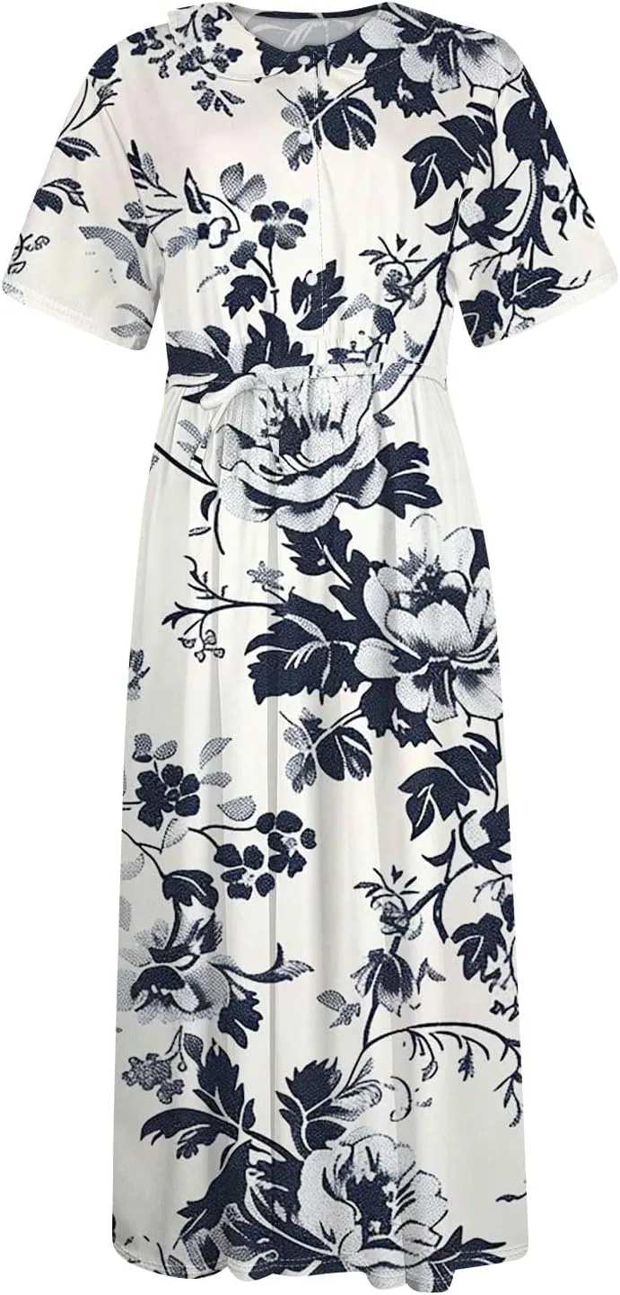 Maxi Dresses for Women 2025 Flowy Spring Summer Button Front Tie Swing Maxi Dress