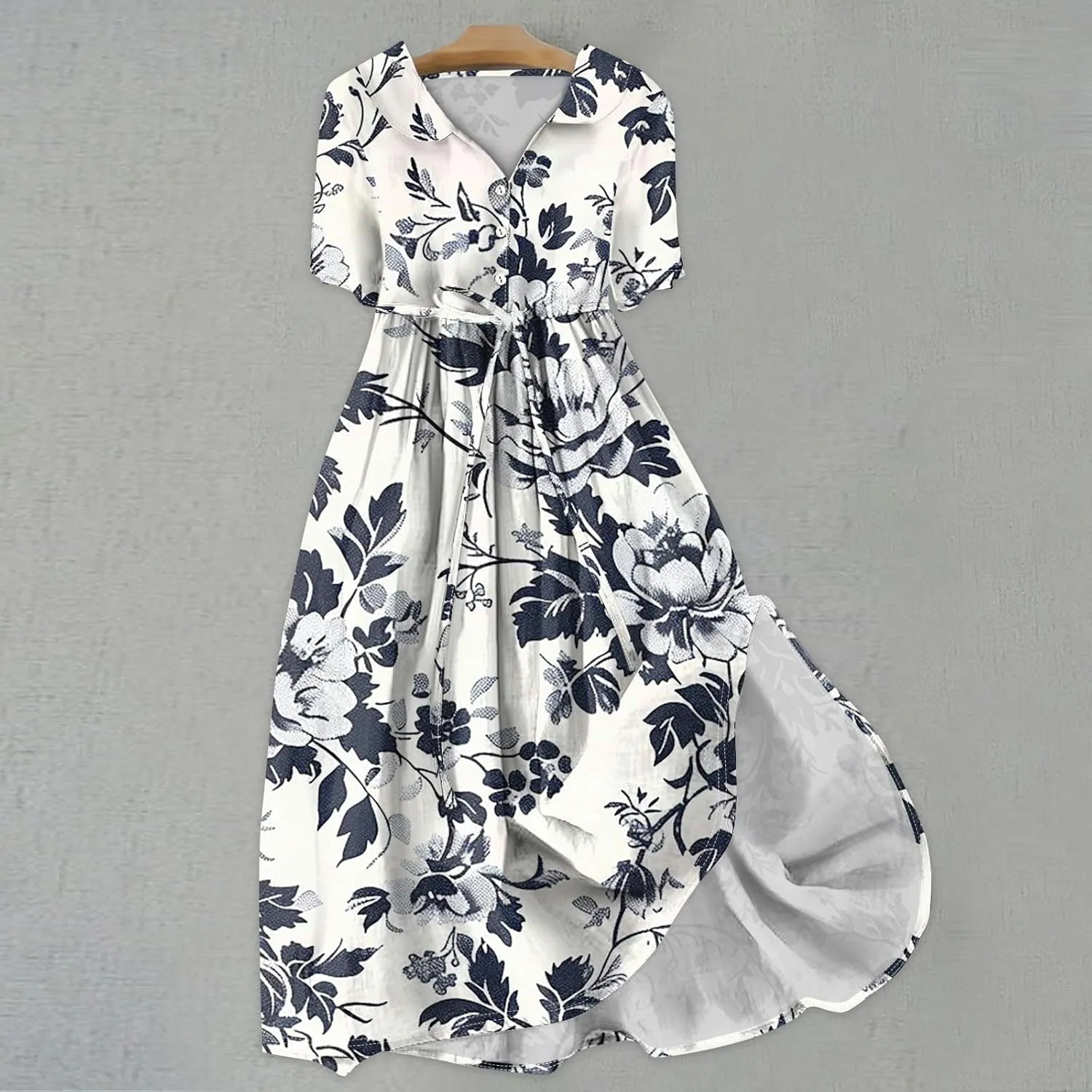 Maxi Dresses for Women 2025 Flowy Spring Summer Button Front Tie Swing Maxi Dress