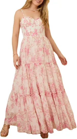 Meiweileya Women Spaghetti Strap Maxi Dress Y2k Floral Lace Trim Ruffle Long Dress Boho Patchwork Flowy Summer Beach Sundress