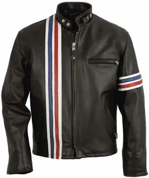 Men's Classic Black Real Leather Peter Fonda Vintage Cafe Racer Easy Rider Motorcycle Biker Jacket
