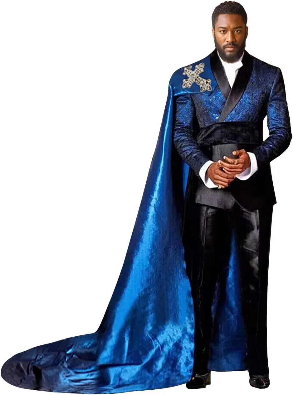 Men's Formal Suit 3 Pieces Paisley Blazer, Black Pants, and Removable Cape
