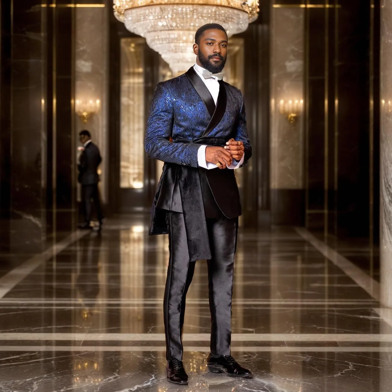 Men's Formal Suit 3 Pieces Paisley Blazer, Black Pants, and Removable Cape