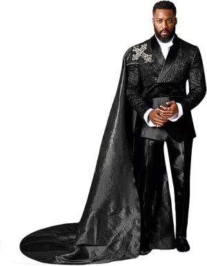 Men's Formal Suit 3 Pieces Paisley Blazer, Black Pants, and Removable Cape