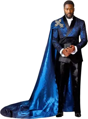 Men's Formal Suit 3 Pieces Paisley Blazer, Black Pants, and Removable Cape