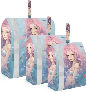Mermaid Girl Packing Cubes Set of 3, Lightweight Travel Luggage Organizers Foldable Bags for Easy Packing and Organization