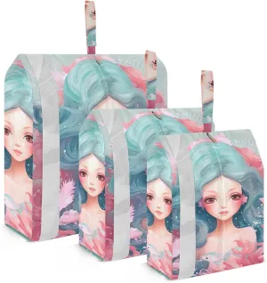 Mermaid Girl Packing Cubes Set of 3, Lightweight Travel Luggage Organizers Foldable Bags for Easy Packing and Organization