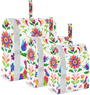 Mexican Floral Packing Cubes Set of 3, Lightweight Travel Luggage Organizers Foldable Bags for Easy Packing and Organization