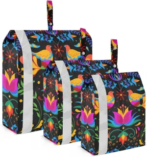 Mexican Floral Packing Cubes Set of 3, Lightweight Travel Luggage Organizers Foldable Bags for Easy Packing and Organization