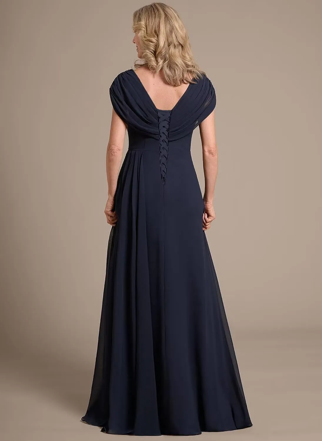 Miao Duo Women's Cap Sleeves Mother of The Bride Dress 2025 Chiffon Long Ruched A Line Formal Dresses YZTS122