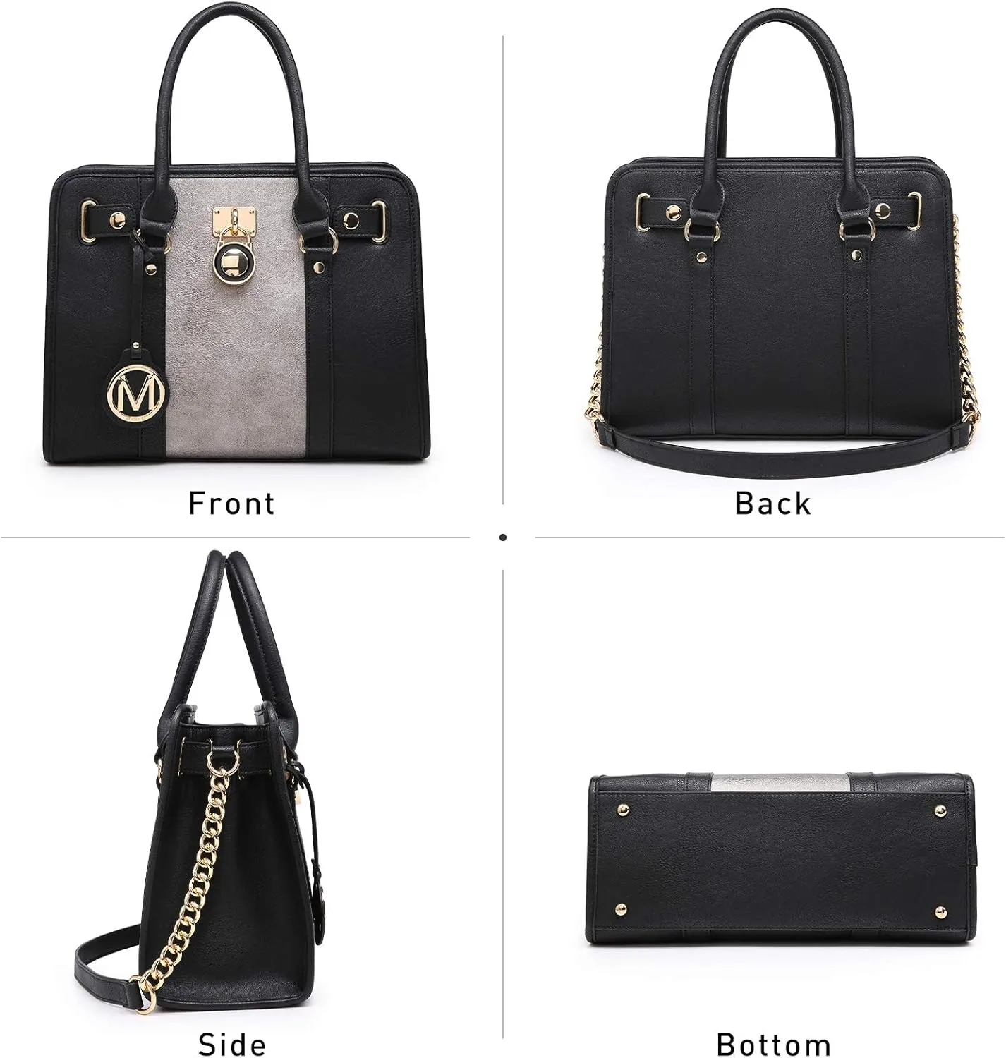MKP Women Satchel Handbags Purses Two tone Top Handle Tote Shoulder Bags with Matching Wristlet Wallet Set 2pcs