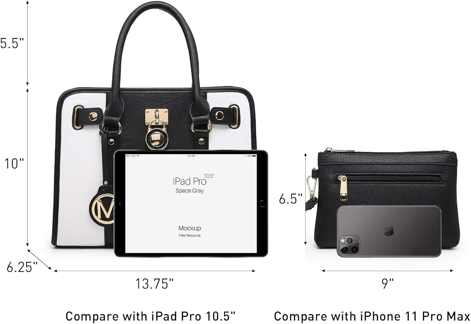 MKP Women Satchel Handbags Purses Two tone Top Handle Tote Shoulder Bags with Matching Wristlet Wallet Set 2pcs