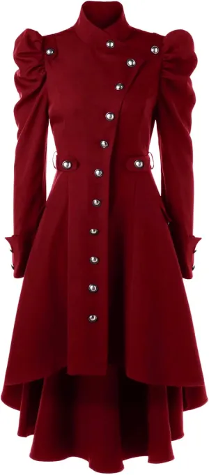 Nihsatin Vintage Womens Steampunk Victorian Swallow Tail Long Trench Jacket Black