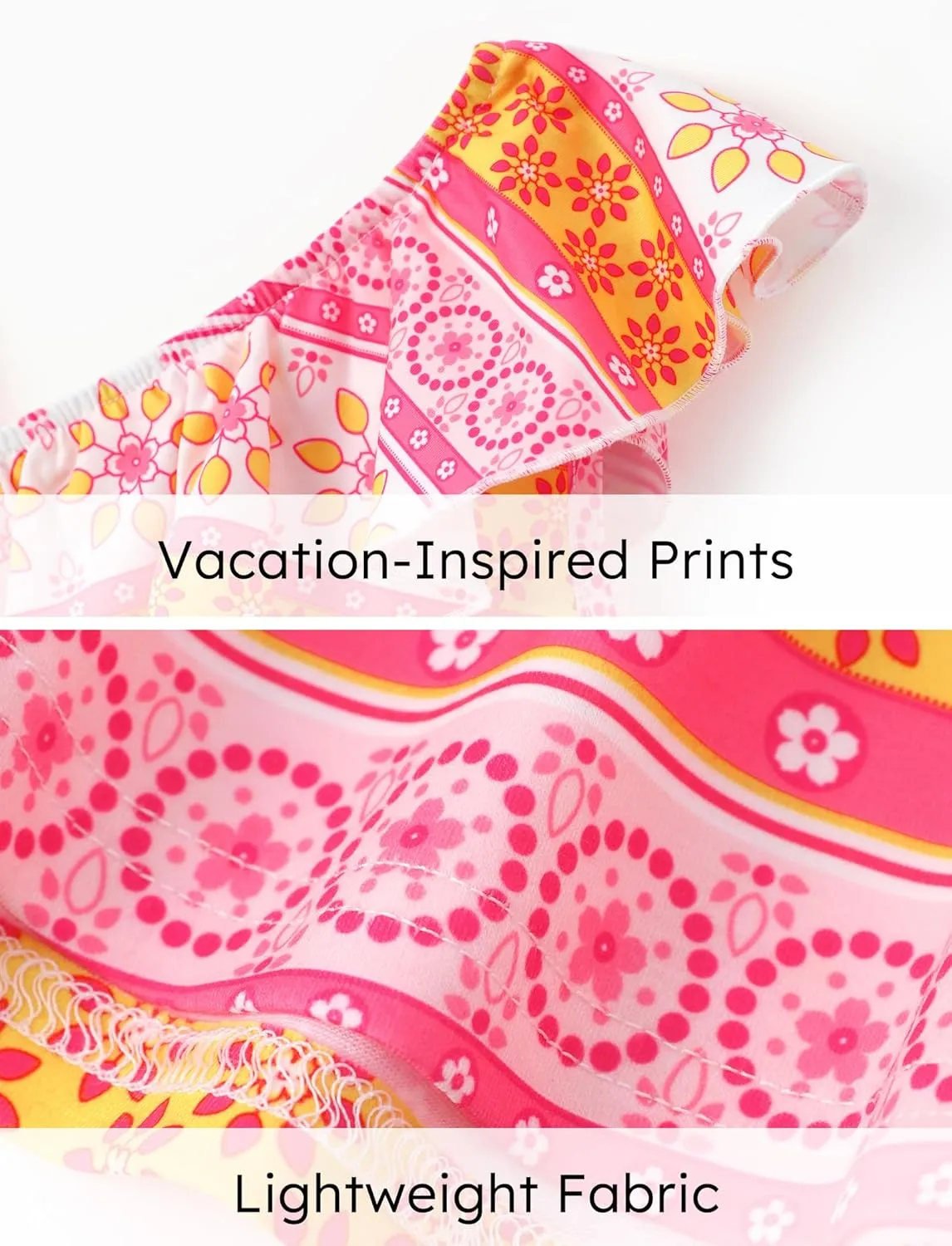 PATPAT Girls Summer Beach Dress Boho Hawaiian Floral One Shoulder Sundress Pack of 2 Size 3-10 Years