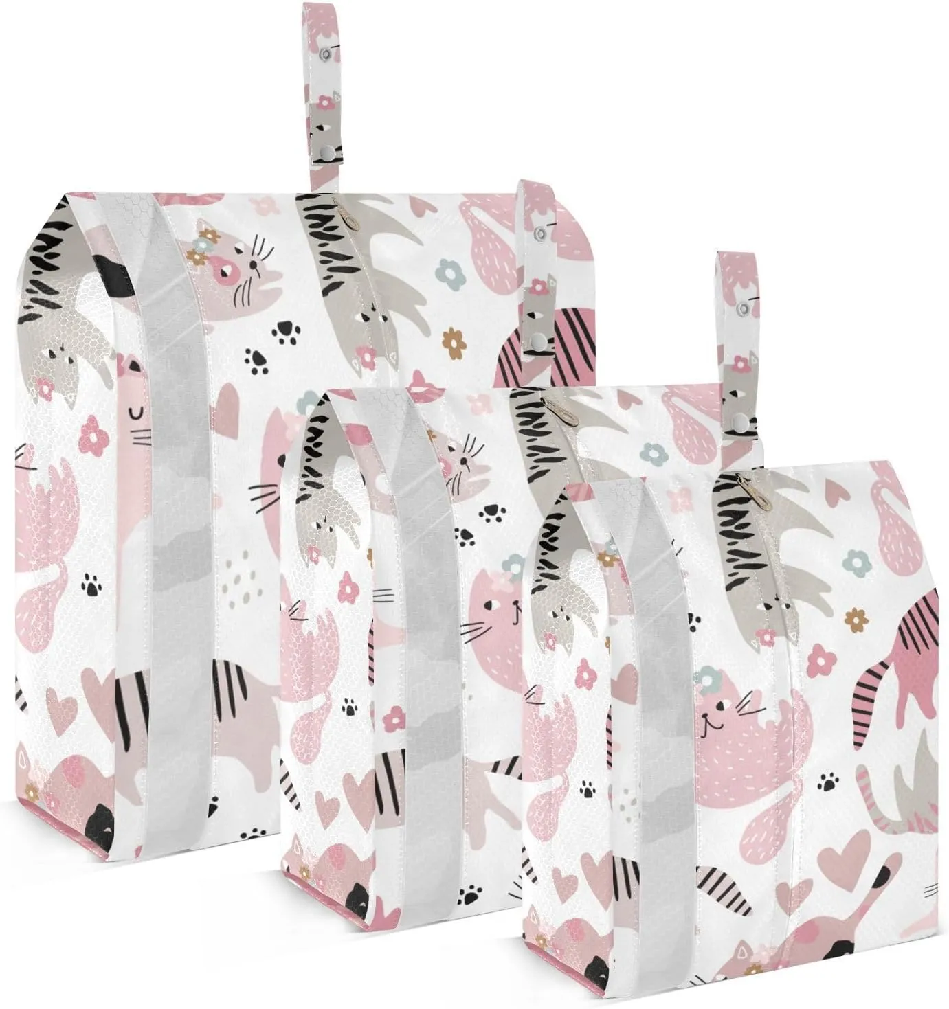 Pink Cats Packing Cubes Set of 3, Lightweight Travel Luggage Organizers Foldable Bags for Easy Packing and Organization