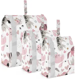 Pink Cats Packing Cubes Set of 3, Lightweight Travel Luggage Organizers Foldable Bags for Easy Packing and Organization