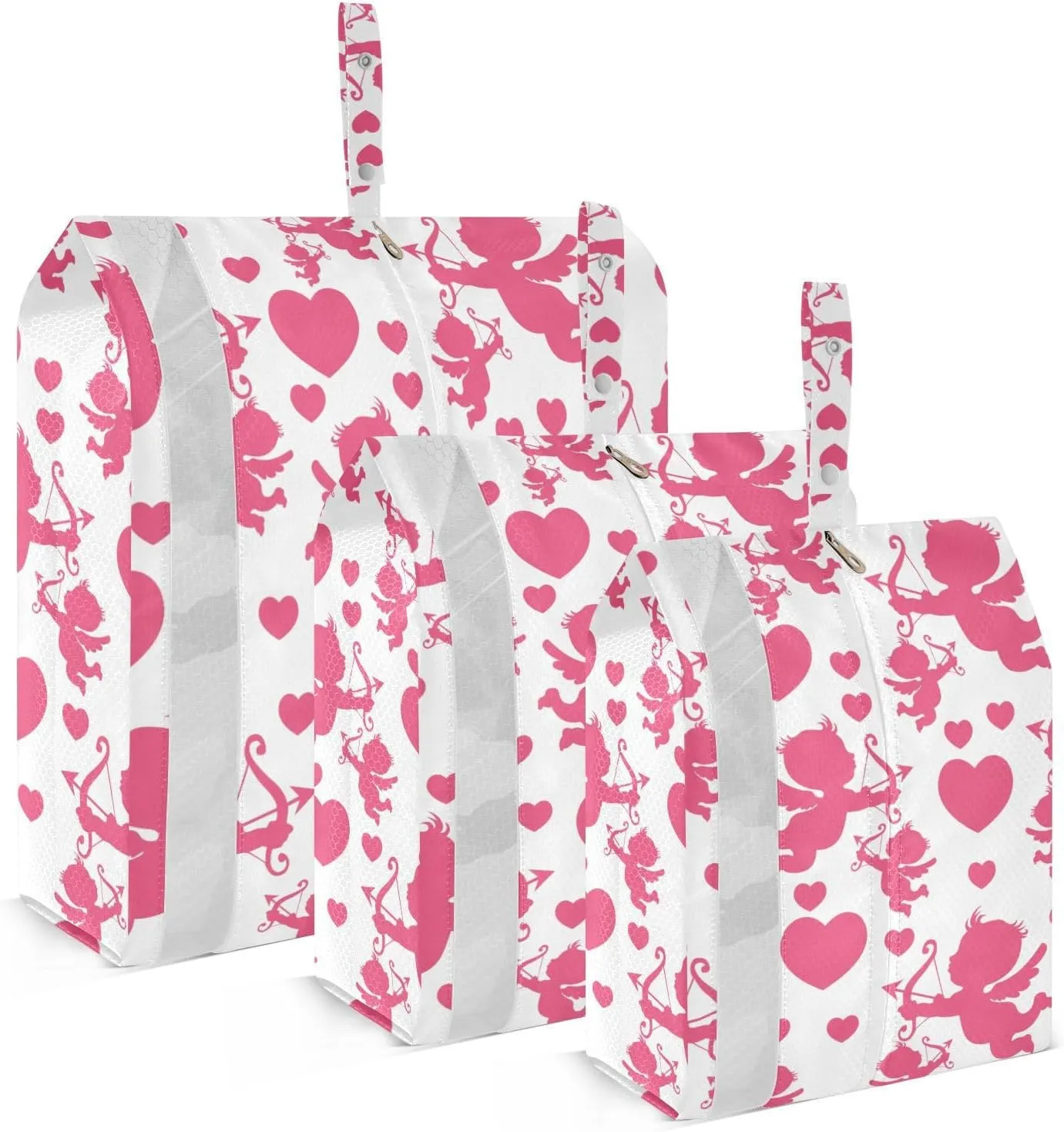 Pink Heart Packing Cubes Set of 3, Lightweight Travel Luggage Organizers Foldable Bags for Easy Packing and Organization