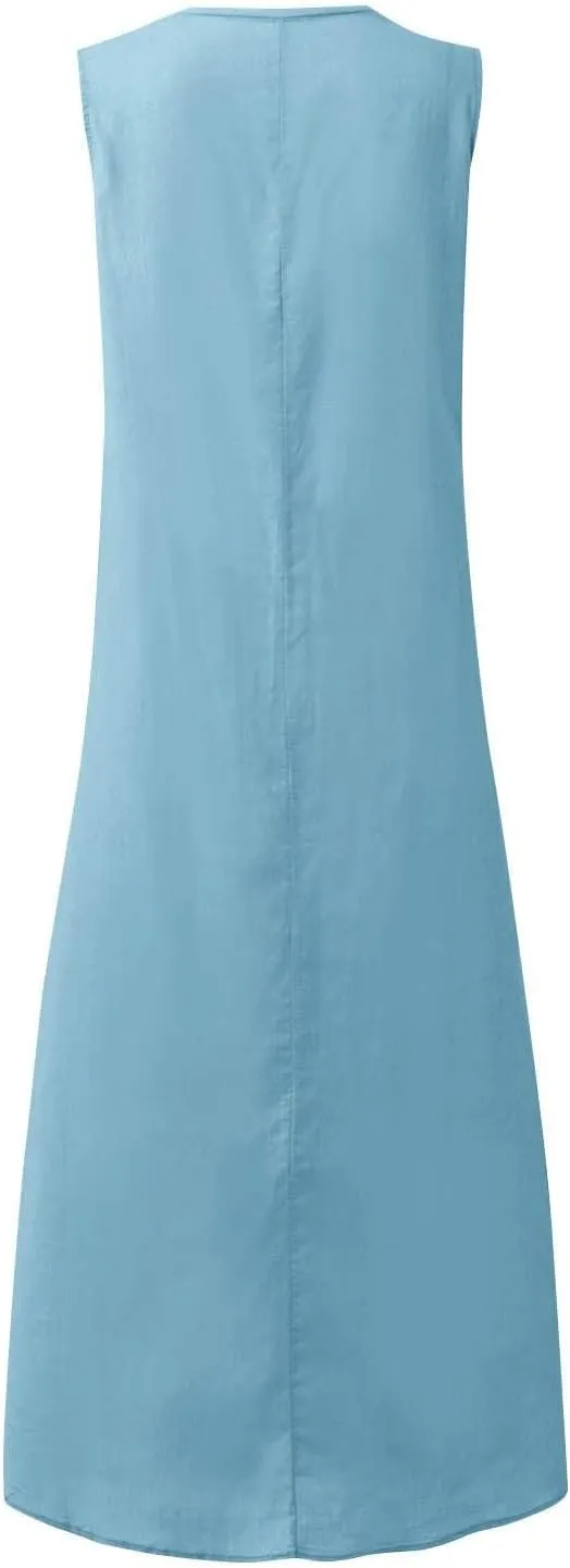 Plus Size Linen Dress for Women Summer Sleeveless Tank Dress Caual Long Flowy Dress Beach Sundresses