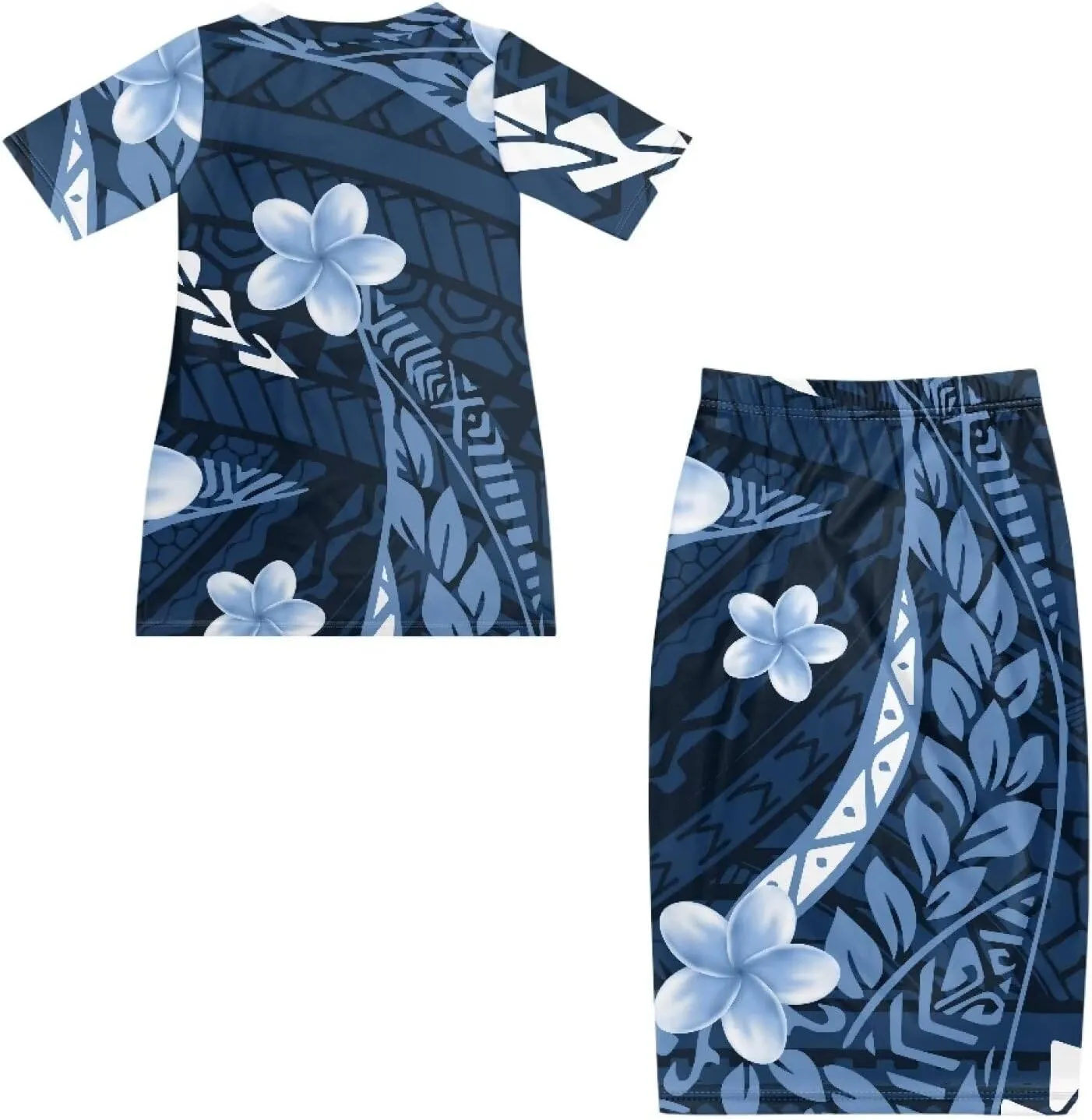 Polynesian Tribal Design Samoan Puletasi Set Dress Crew Neck Half Sleeve Puletaha Women 2 Piece Set Dresses