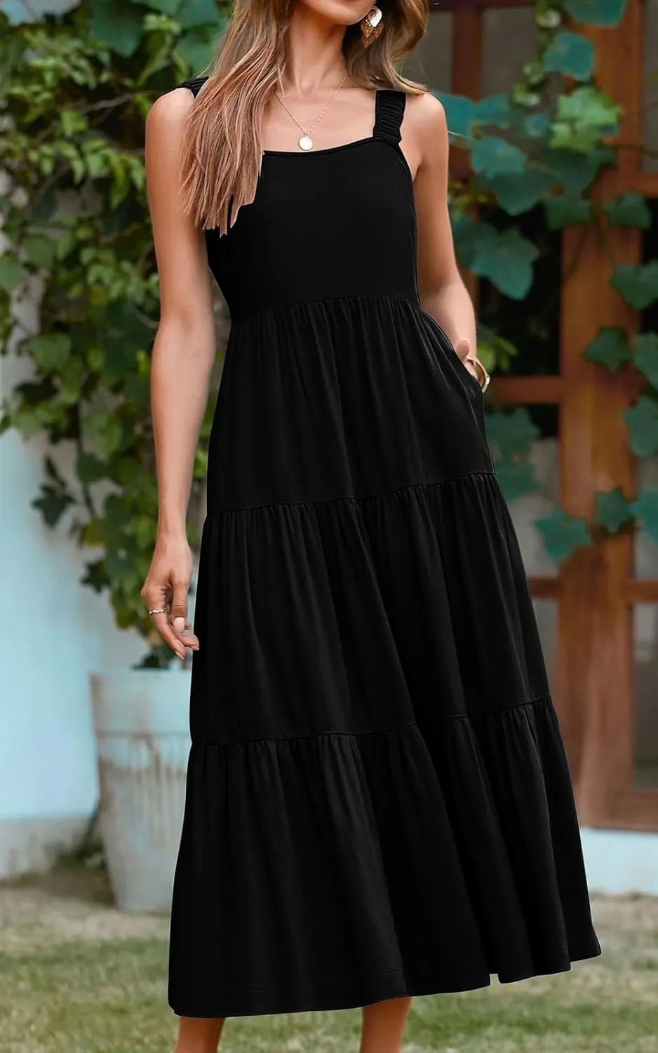 PRETTYGARDEN Women's 2025 Sun Dresses Women Summer Casual Flowy Tired Maxi Dress Backless Beach Long Dresses Tank Dress