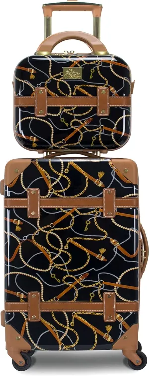 Regal Vintage Style Hardside Carry-On Retro Train Case Spinner Luggage, Black, 2-Piece Set (Tote/20-Inch)