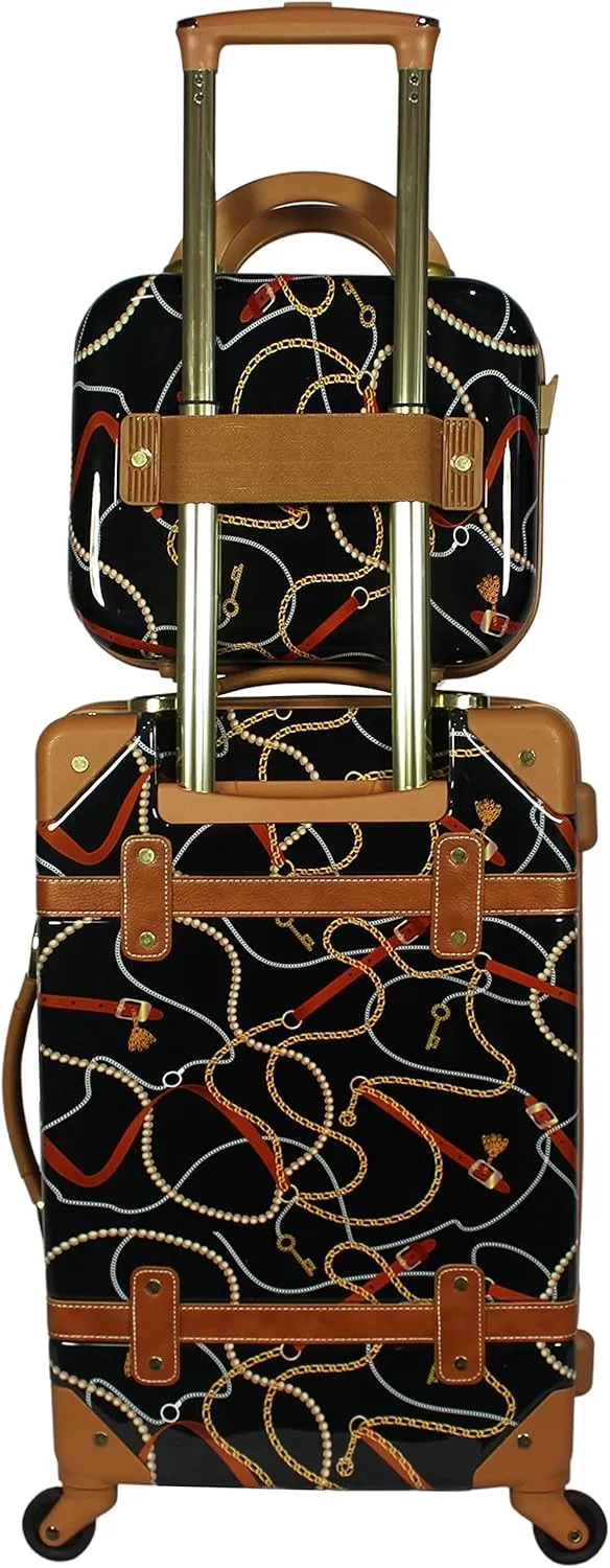 Regal Vintage Style Hardside Carry-On Retro Train Case Spinner Luggage, Black, 2-Piece Set (Tote/20-Inch)