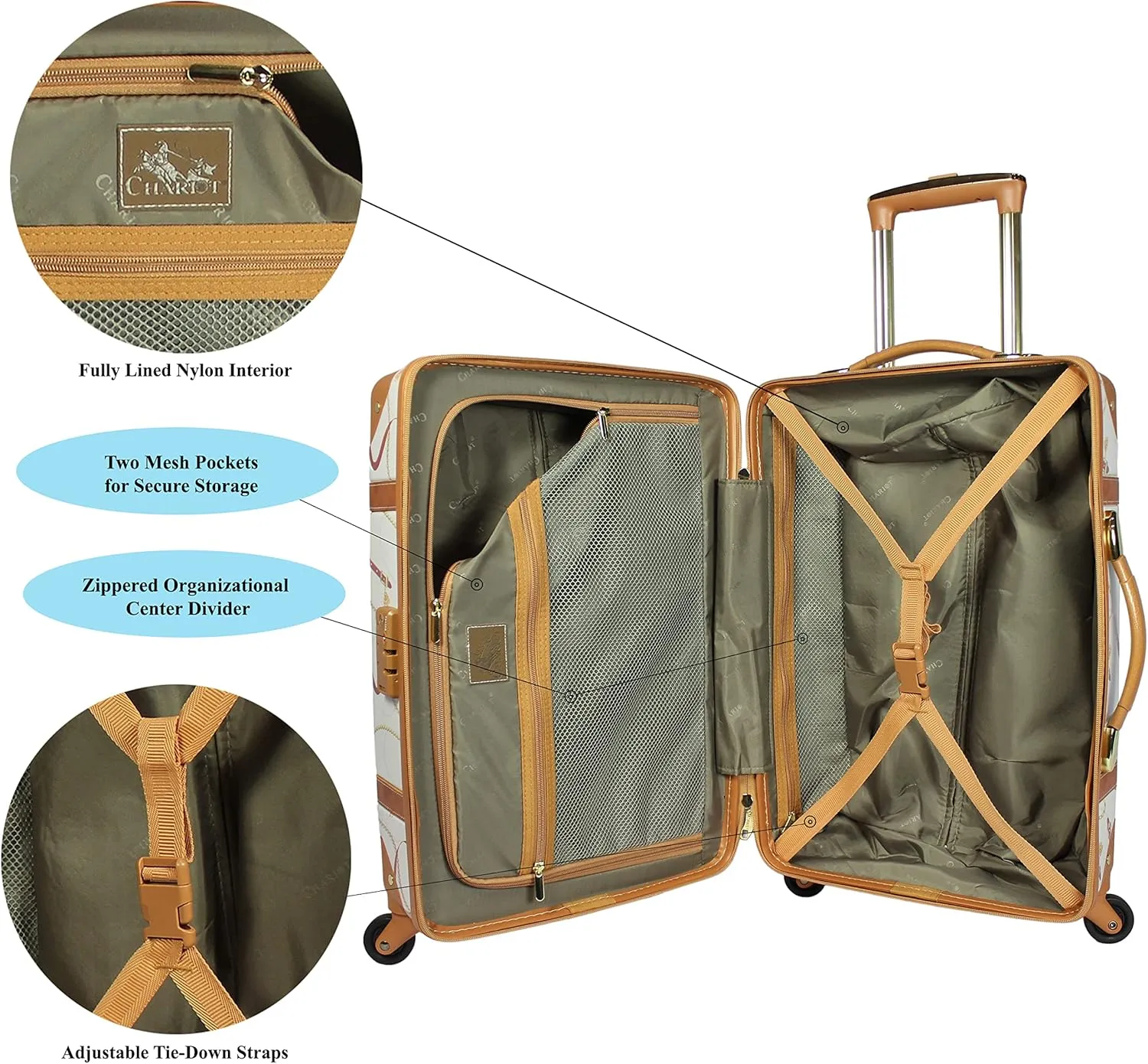 Regal Vintage Style Hardside Carry-On Retro Train Case Spinner Luggage, Ivory, 2-Piece Set (Tote/20-Inch)