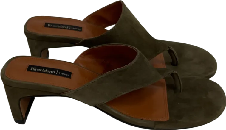 River Island Green Khaki Suede Block Heeled Mule Sandal UK 5 EU 38 