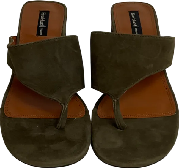 River Island Green Khaki Suede Block Heeled Mule Sandal UK 5 EU 38 