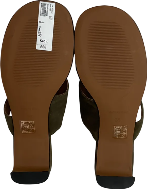 River Island Green Khaki Suede Block Heeled Mule Sandal UK 5 EU 38 