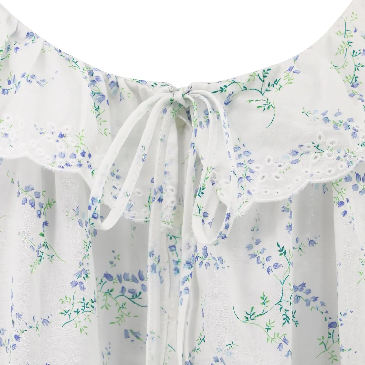 R.Vivimos Womens 2025 Summer Cotton Floral Mini Dress Sleeveless Button Down Ruffle Neck Embroidered Casual Loose Tunic Dress