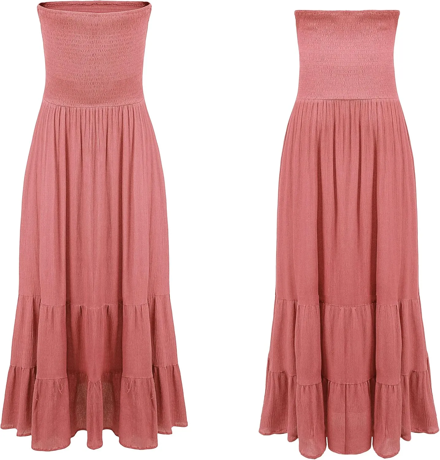 R.Vivimos Womens Summer Cotton Strapless Elastic Smocked Boho Beach Casual Flowy Maxi Tube Dresses