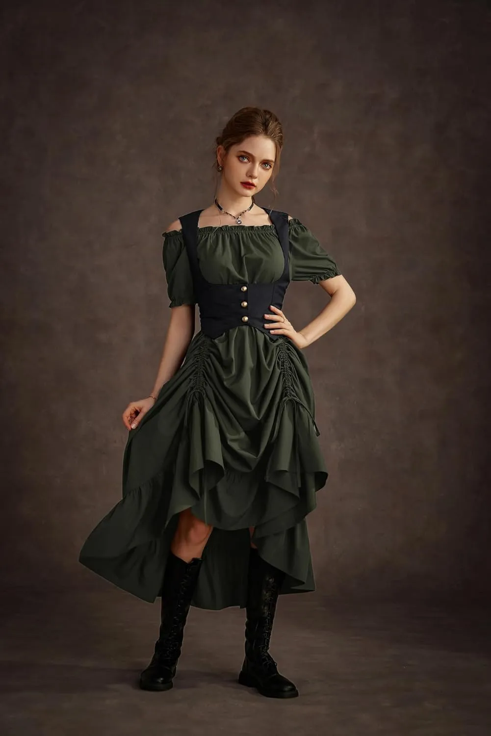 Scarlet Darkness Renaissance Costume Women Steampunk Dress Medieval Ren Faire Dress