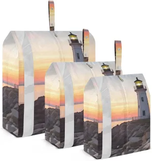 Seacoast Lighthouse Packing Cubes Set of 3, Lightweight Travel Luggage Organizers Foldable Bags for Easy Packing and Organization