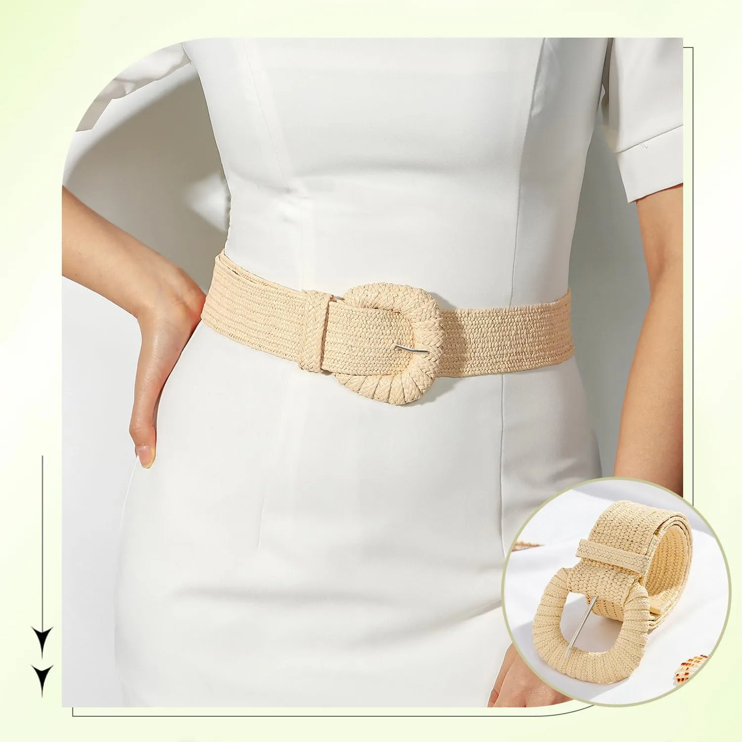 SeptCity Woven Belts for Women, Wide Boho Stretchy Ladies Belts for Dresses and Jeans Valentine's Day Gift for Women