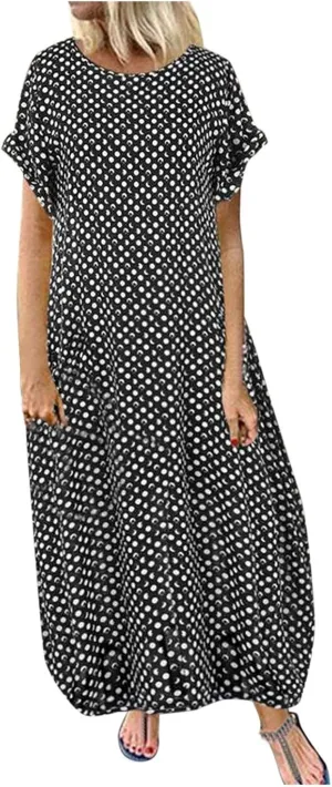 SHAOBGE Cocktail Dress for Women Trendy 2024 Round Casual Polka Neck Sleeve Print Maxi Women Short Dress Summer