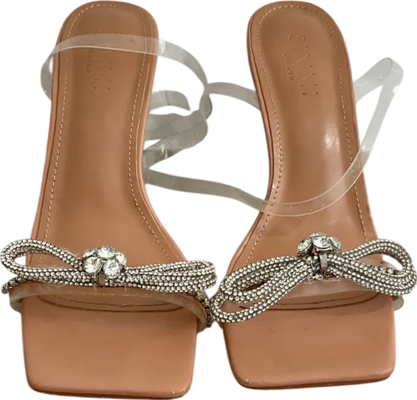 Simmi London Metallic Silver Clear Diamante Bow Mid Heels UK 5 EU 38 