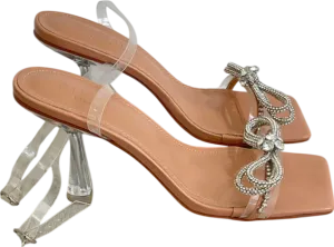 Simmi London Metallic Silver Clear Diamante Bow Mid Heels UK 5 EU 38 