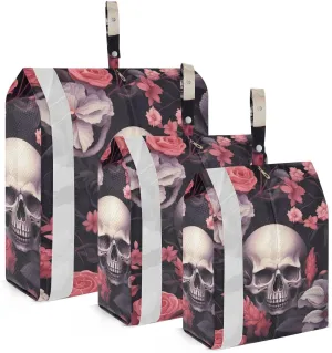 Skull Flowers Packing Cubes Set of 3, Lightweight Travel Luggage Organizers Foldable Bags for Easy Packing and Organization