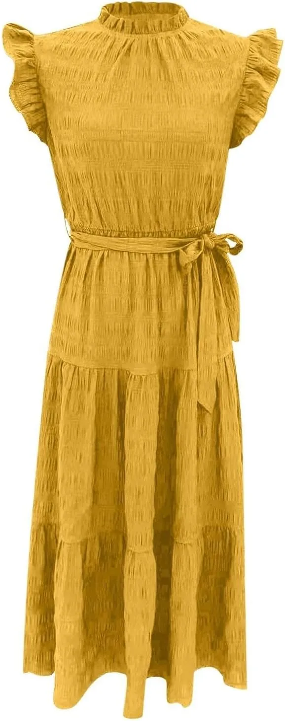 Sleeveless Dresses for Women 2024, Women's Casual Feather V Neck Retro Long Dress Vacation Beach Sun, S XXL