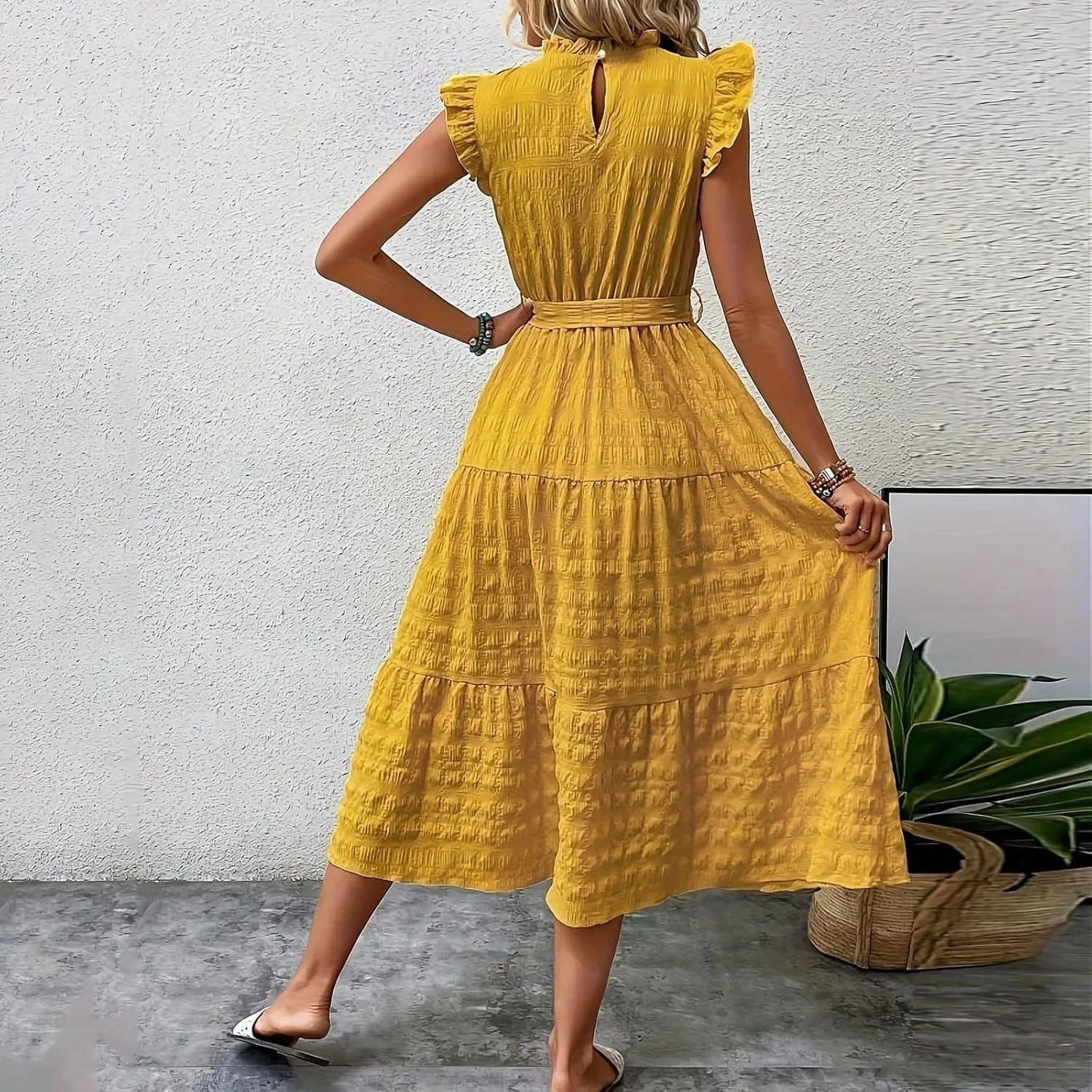 Sleeveless Dresses for Women 2024, Women's Casual Feather V Neck Retro Long Dress Vacation Beach Sun, S XXL