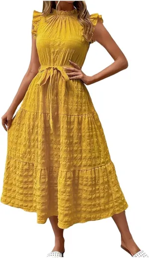 Sleeveless Dresses for Women 2024, Women's Casual Feather V Neck Retro Long Dress Vacation Beach Sun, S XXL