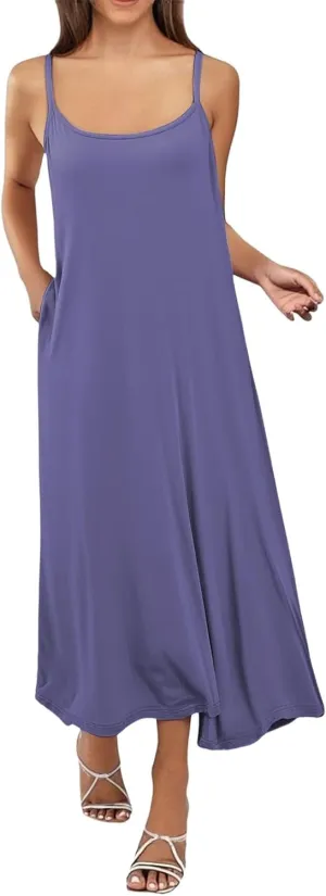 Slip Dress for Women Under Dresses 2025 Fashion Spaghetti Strap Cami Camisoles Sun Tank Sleeveless Cotton Midi Sundress