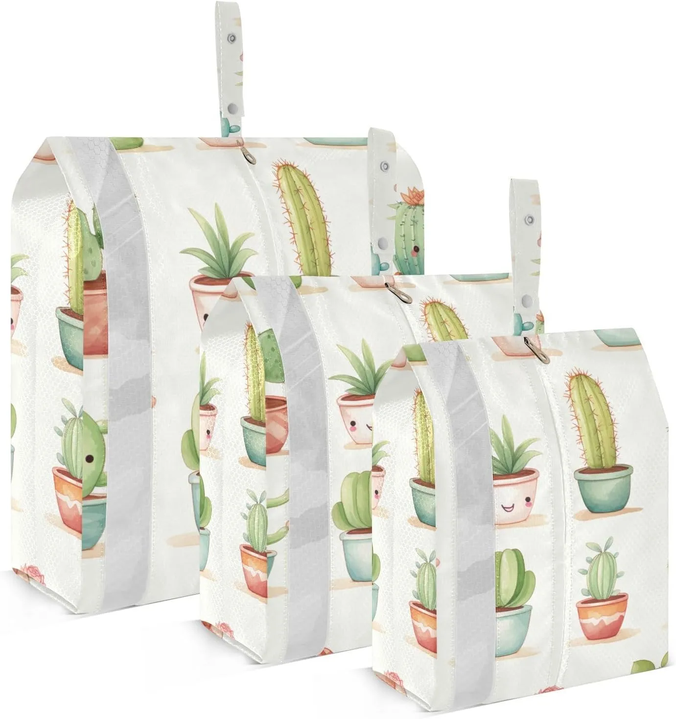 Smiling Cactus Packing Cubes Set of 3, Lightweight Travel Luggage Organizers Foldable Bags for Easy Packing and Organization