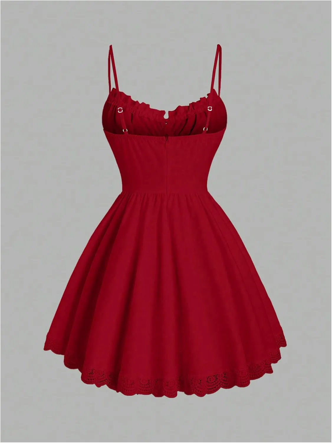 SOLY HUX Women's Lace Hem Ruffle Mini Dress Spaghetti Strap Button Front Flared A Line Party Flowy Dresses