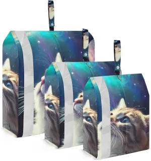 Space Cat Packing Cubes Set of 3, Lightweight Travel Luggage Organizers Foldable Bags for Easy Packing and Organization