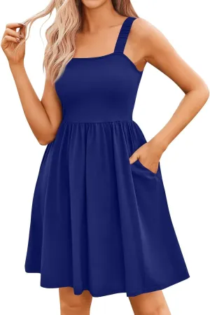Summer Casual Cute Floral Flowy Square Neck Sundressses Women 2024 with Pocket A Line Flowy Beach Dress